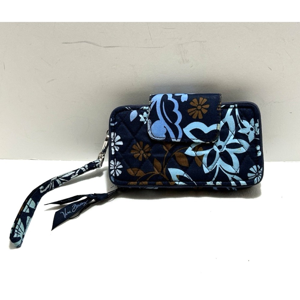 Vera Bradley Java Floral RFID Grab and Go Wristlet Blues Brown Quilted Cotton